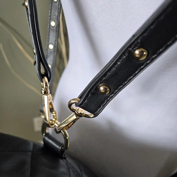 Bebe Quilted Backpack Bag Medium to Large Black/Gold - Picture 7 of 8